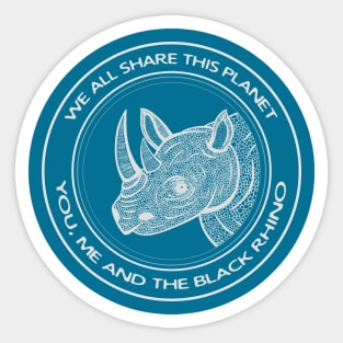 Black Rhino - We All Share This Planet - detailed animal design Sticker